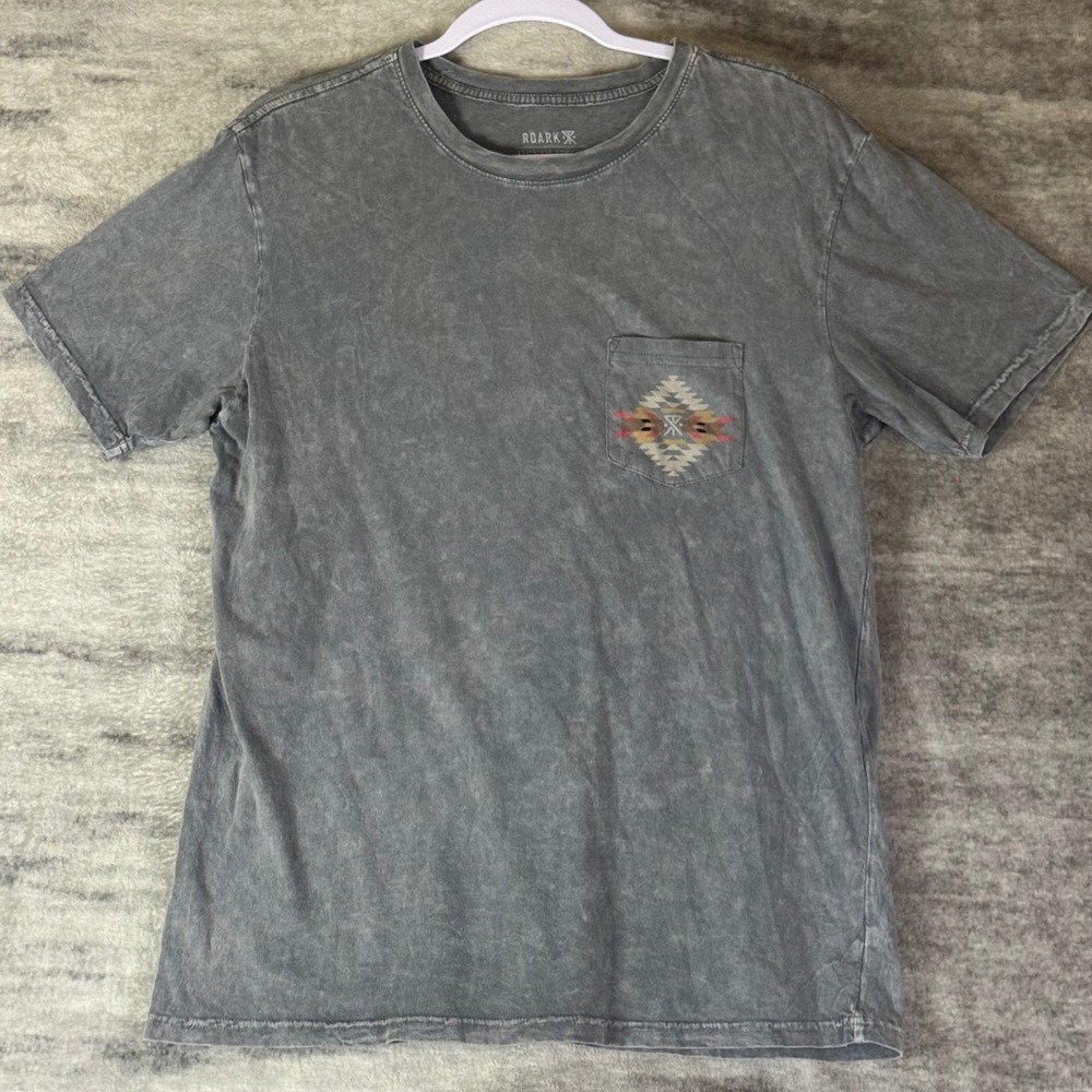 Roark x Pendleton Mens Gray Acid Wash Pocket T-Shirt Southwestern Graphic Size M
